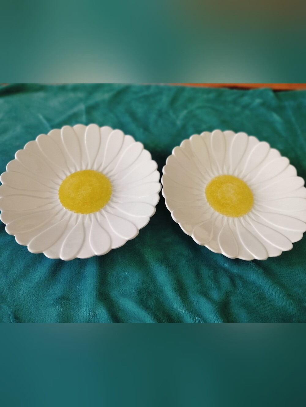 Vintage 1950s Gien France Daisy Flower Ceramic Plates - Set of 2 Rare